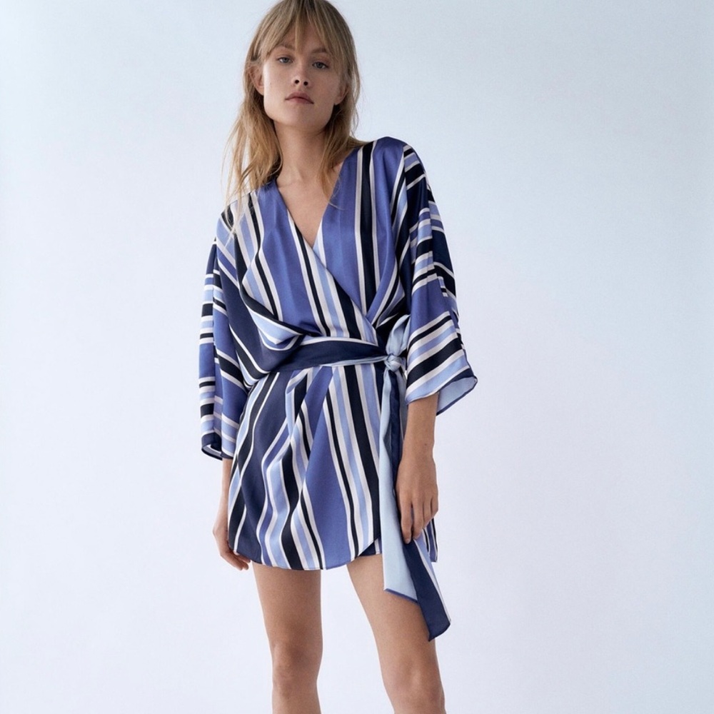 NWOT Zara Wrap Blue Striped Romper